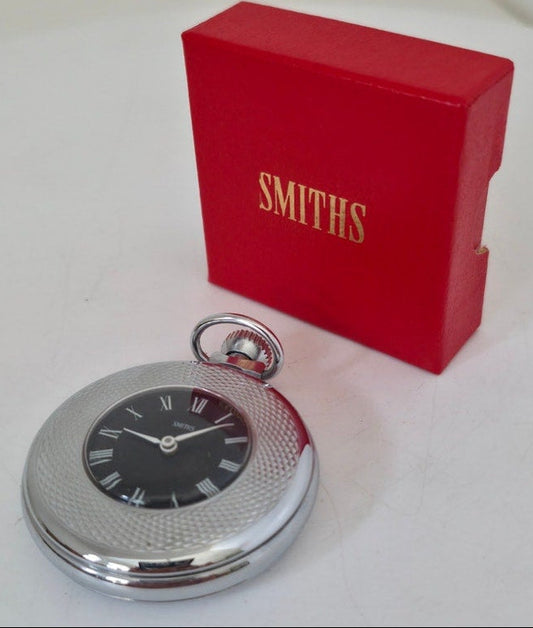 VINTAGE *NEW* 1970's SMITHS Pocket Watch Silver-Tone Boxed with Guarantee Card England