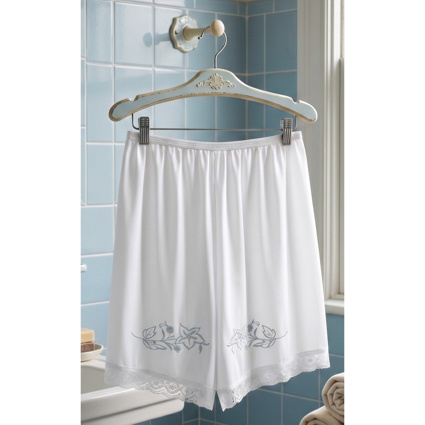 VINTAGE *NEW* 1960's Plymouth Women's White w/Blue Flowers Bloomers Panties Sz S