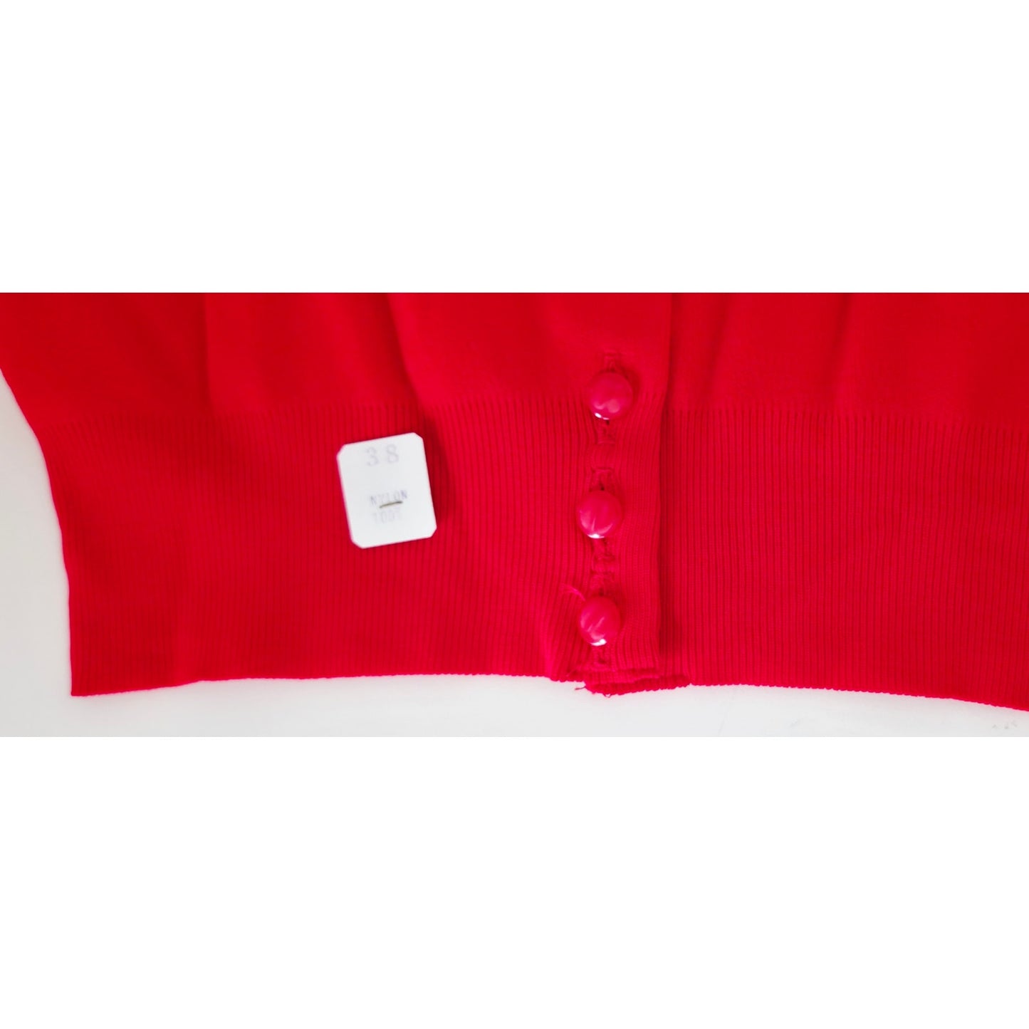 VINTAGE *NEW* 1960's Red Collared Women's Sweater w/Buttons 100% Nylon Size 38