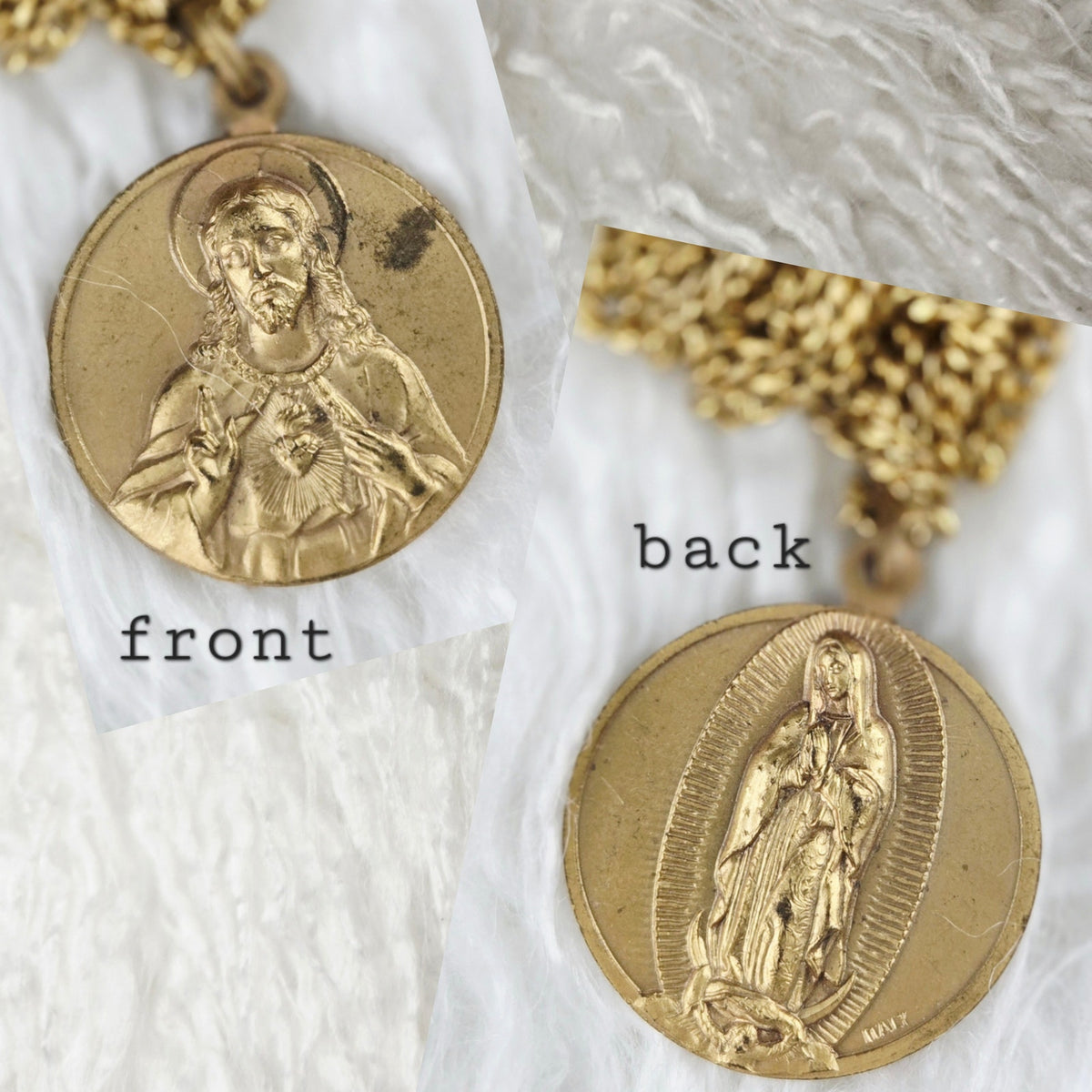 VINTAGE *NEW* 1950's Praying Madonna Gold-Toned Religious Pendant with Chain