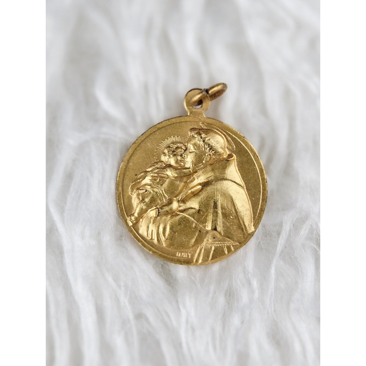 VINTAGE *NEW* 1950's Saint Anthony of Padua Gold-Toned Pendant 1.25"