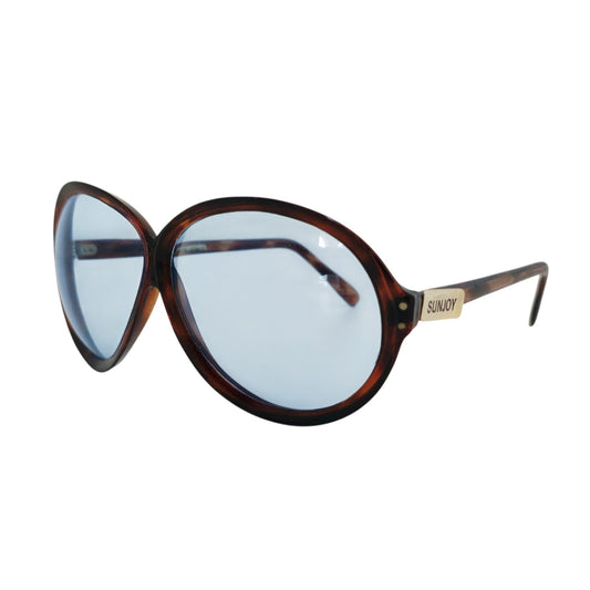 VINTAGE *NEW* 1970's Unisex Sunglasses Oversized Tortoise Shell Frame Blue Lens