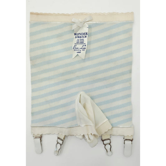 VINTAGE *NEW* 1960's Ban-Lon Women's Blue & White Striped Girdle with Garters Size L