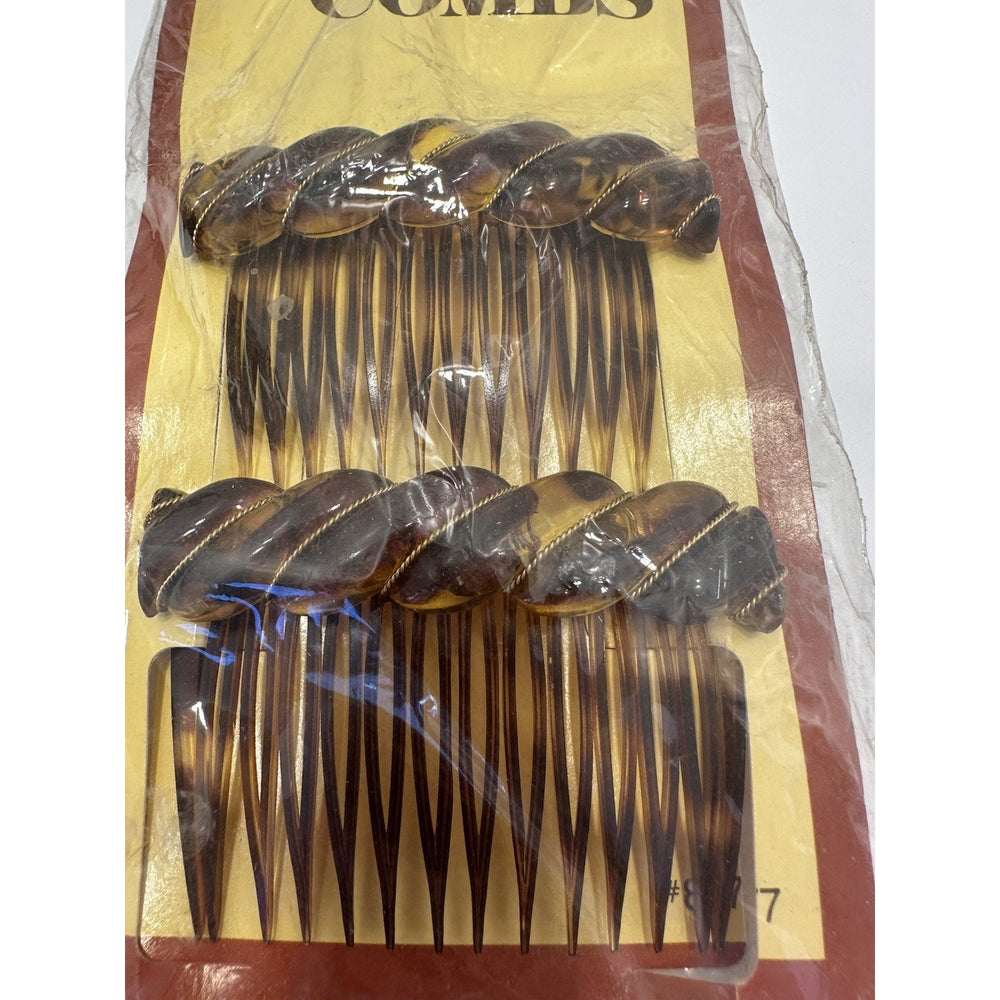 VINTAGE *NEW* 1975 Goody Kant-Slip Fashion Combs Twisted Tortoise Set of 2