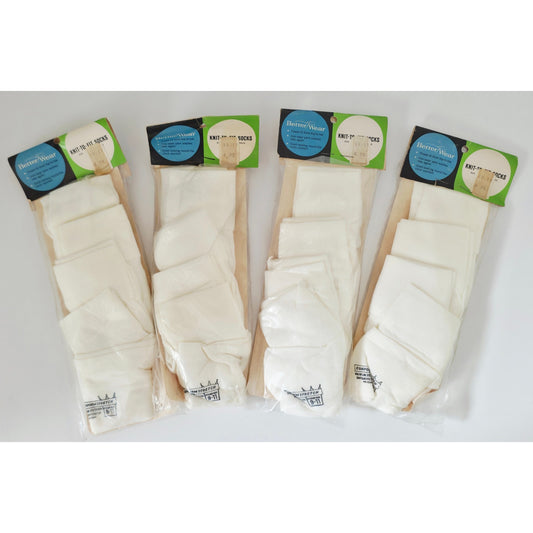 VINTAGE *NEW* 1960's Girls Knit Stretch White Short Socks Set of 4 Size 9-11
