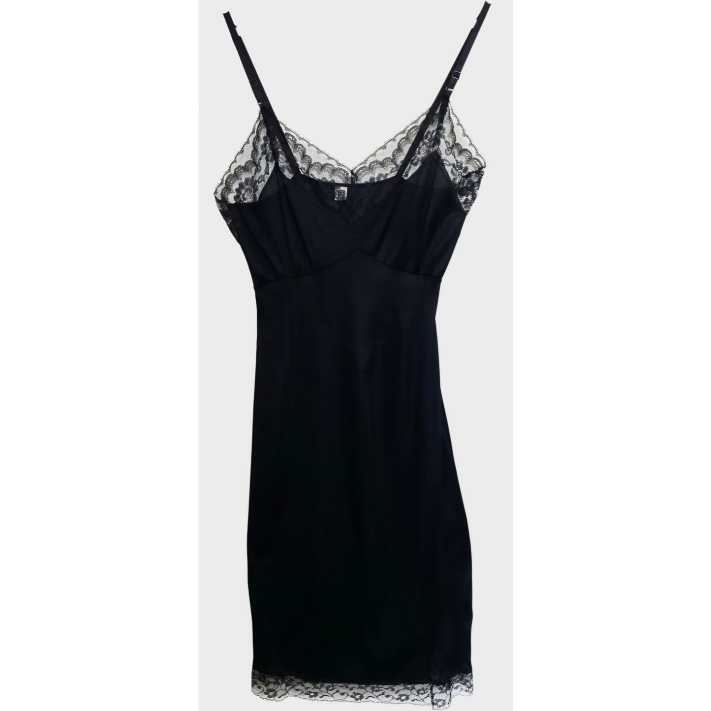 VINTAGE *NEW* 1960's Women's Black with Lace Trim Slip Dress Size 34