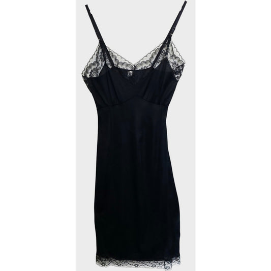 VINTAGE *NEW* 1960's Women's Black with Lace Trim Slip Dress Size 34