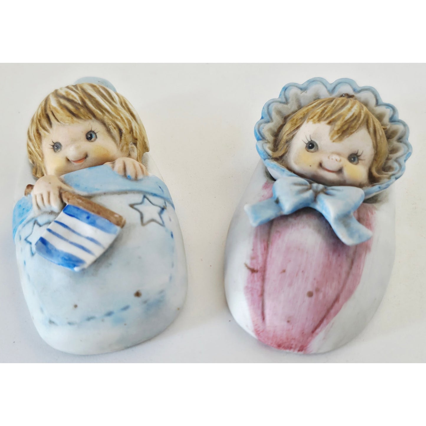 VINTAGE *NEW* 1960's Baby Boy and Girl in Blanket Christmas Ornaments Set of 2