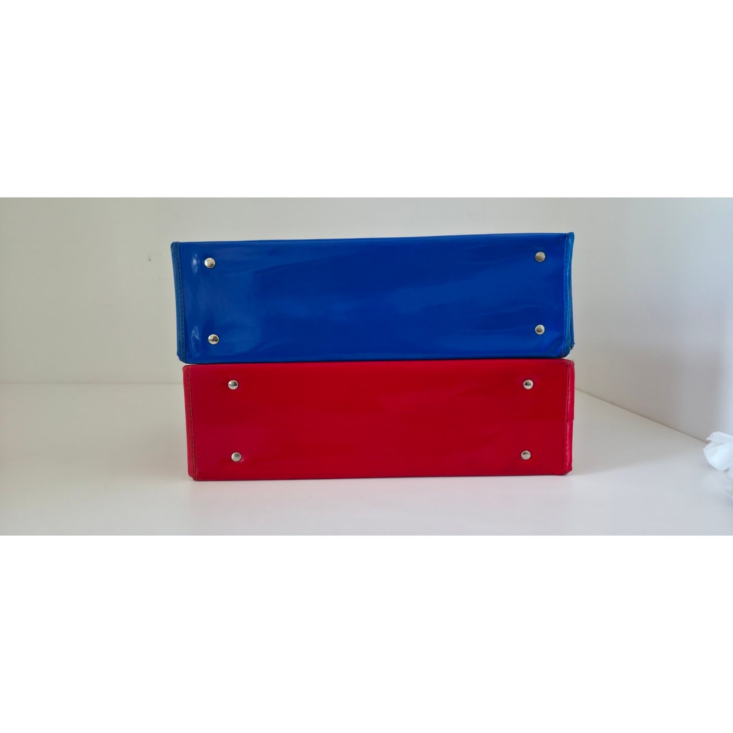 VINTAGE *NEW* 1970's Vinyl Carrying Case Blue and Red Set of 2