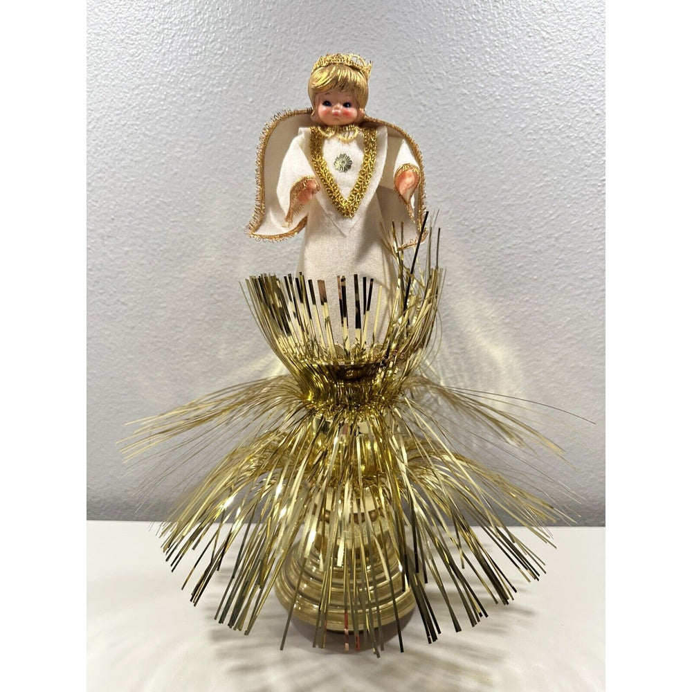VINTAGE *NEW* Pair Of Christmas Angels-Crown, Felt Clothing, Gold, plays Silent Night