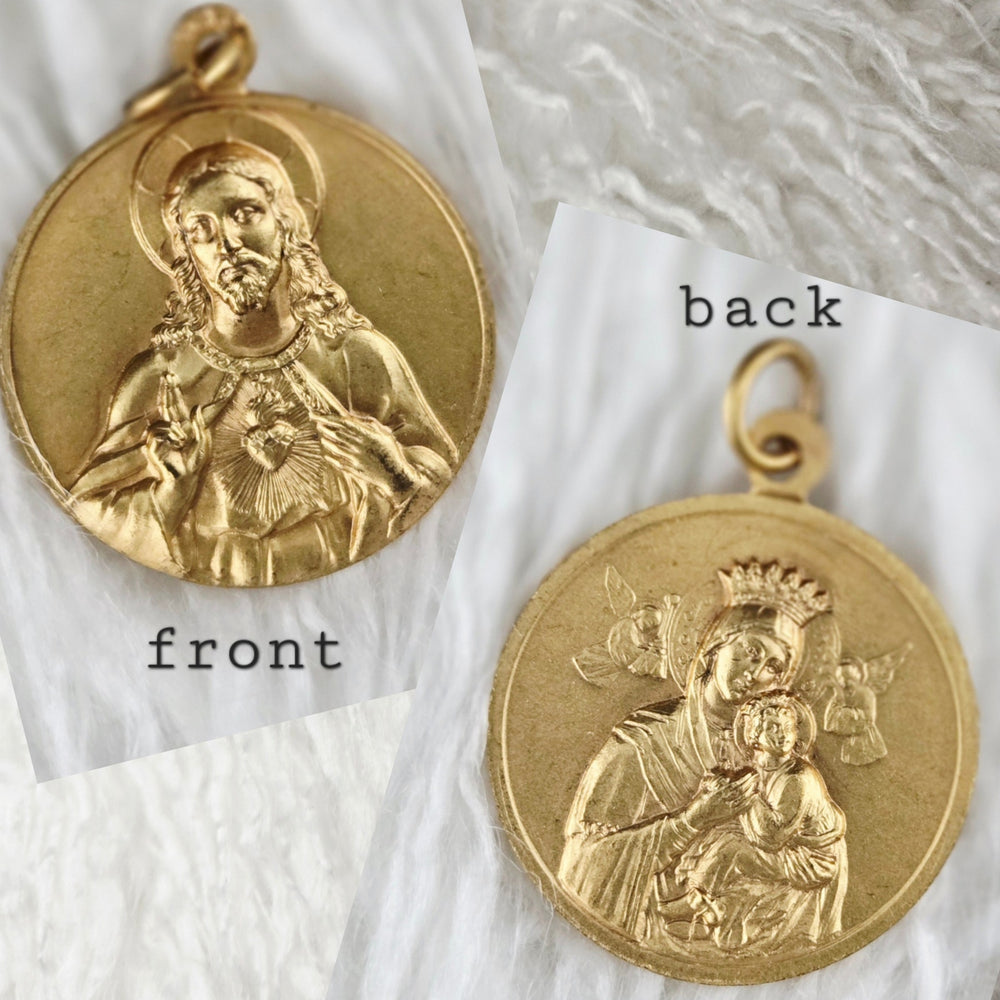 VINTAGE *NEW* 1950's Our Lady of Perpetual Help Gold-Toned Pendant 1.25" Italy