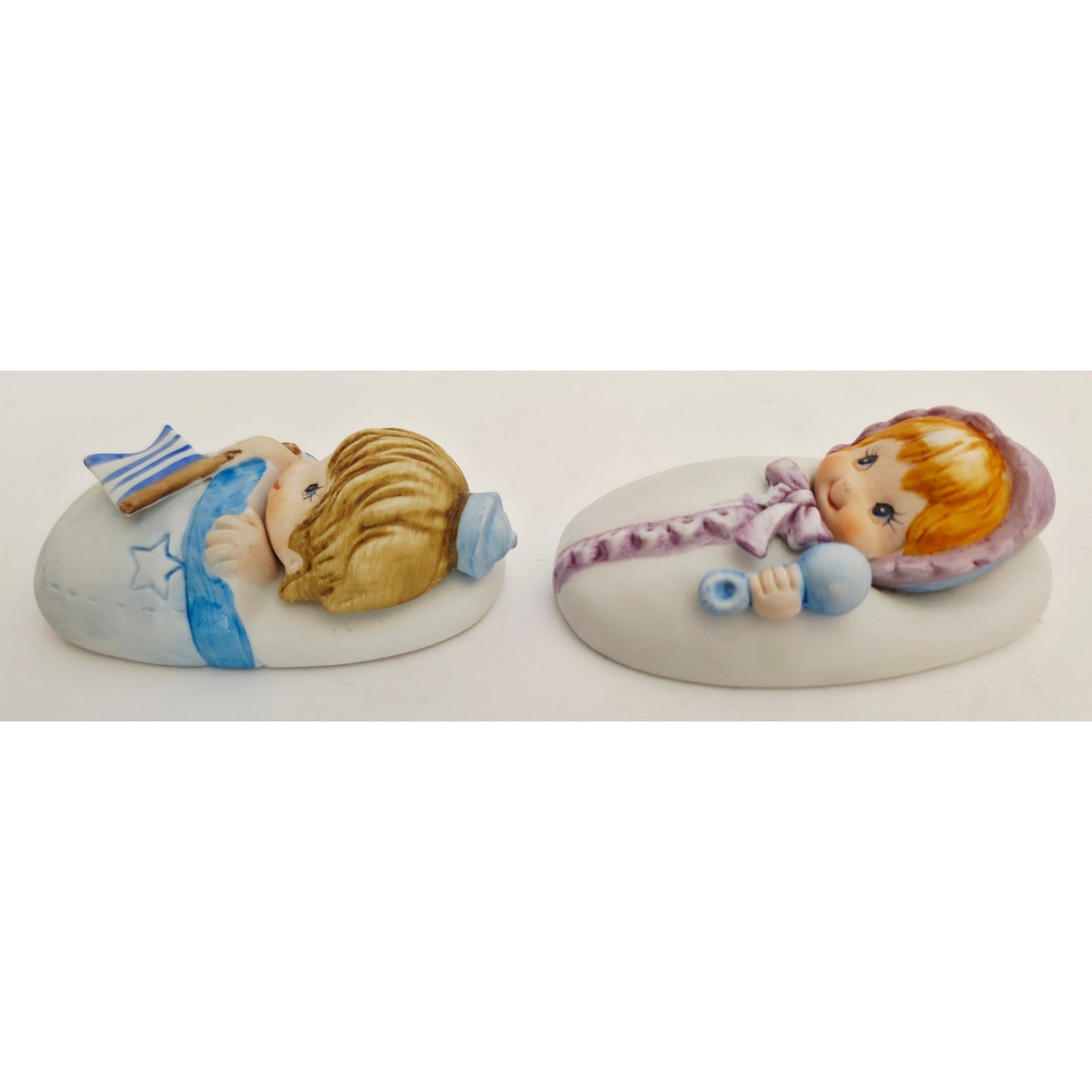 VINTAGE *NEW* 1960's Baby Boy and Girl in Blanket Christmas Ornaments Set of 2