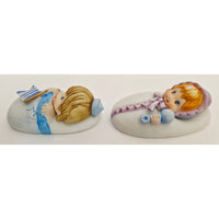 VINTAGE *NEW* 1960's Baby Boy and Girl in Blanket Christmas Ornaments Set of 2