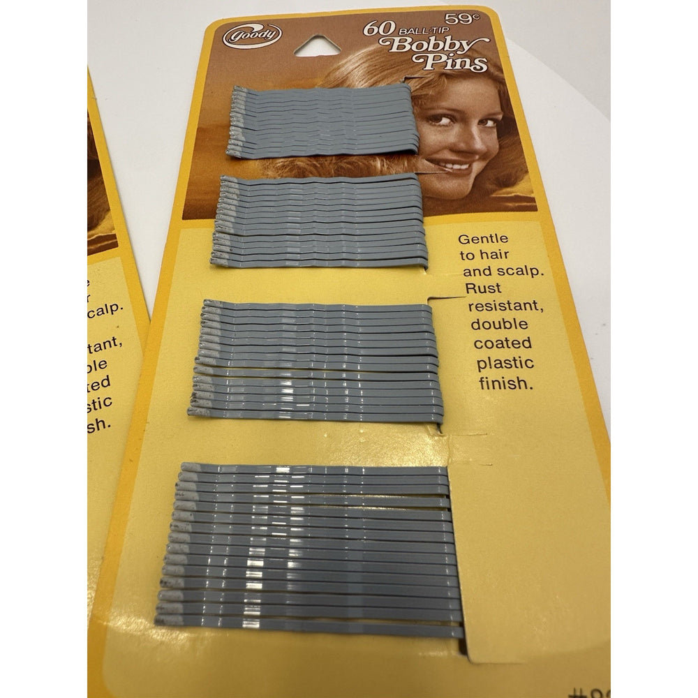 VINTAGE *NEW* 1977 Goody 60-Ball Tip Hair Bobby Pins On Card Silver X 3 #824