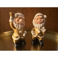 VINTAGE *NEW* 1960's Commadore Happy Time Set of 2 Gold Santa Figurines
