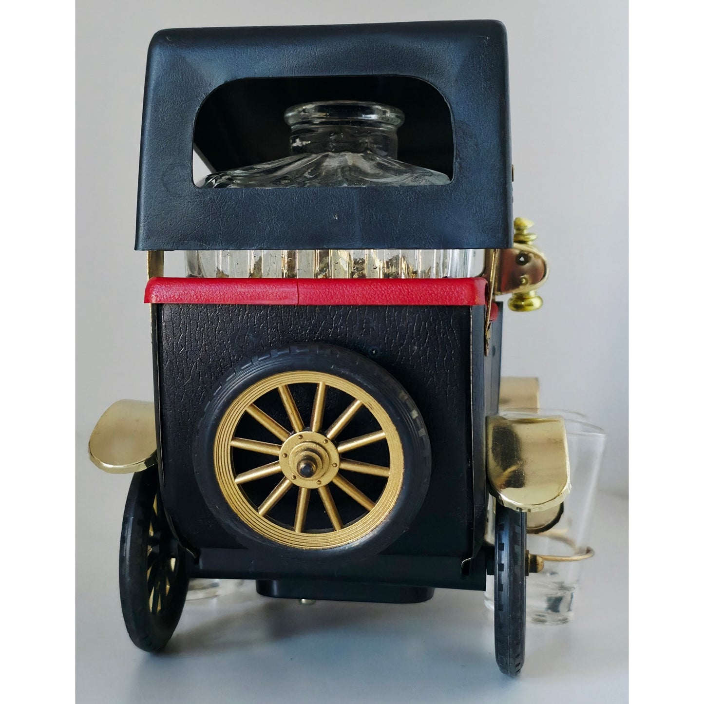 VINTAGE *PRISTINE* 1950's Decanter Music Box 1918 Ford Car w/4 Shot Glasses
