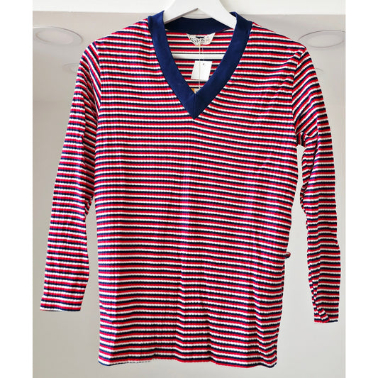 VINTAGE *NEW* 1970's Women's Red White Blue Long Sleeve Top Size M