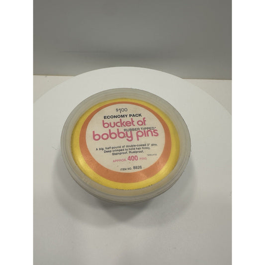 VINTAGE *NEW* 1970's Bucket of Bobby Pins Robber Tipped - 400 Count in Tub