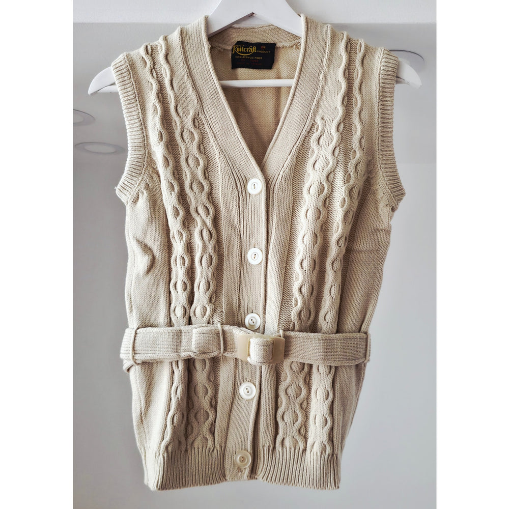 VINTAGE *NEW* 1970's Women's Beige Sweater Vest with Belt 100% Acrylic Size 38