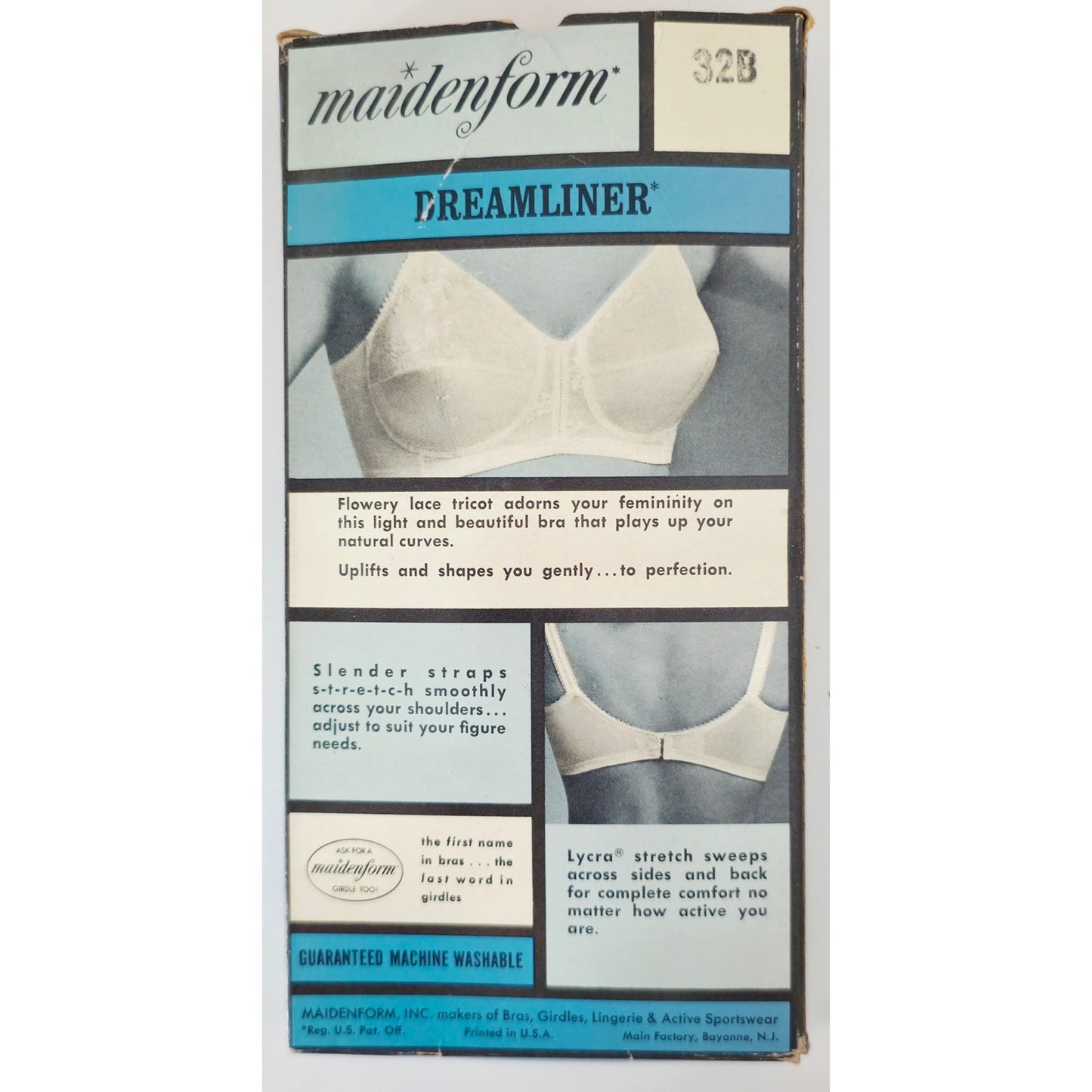 VINTAGE *NEW* 1970's Maidenform P9016 Tricolastic Lace Stretch White Bra 32 B