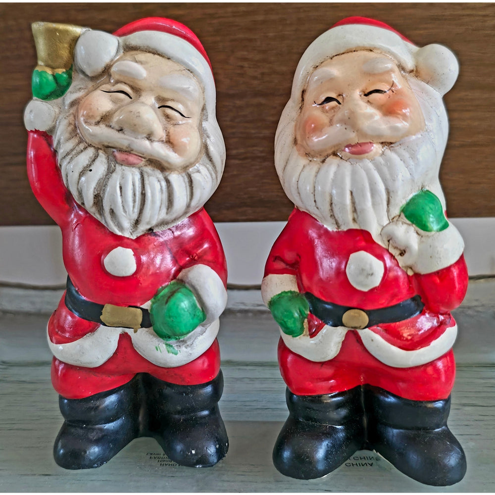VINTAGE *NEW* 1960's Commadore Happy Time Set of 2 Red Christmas Santa Figurines