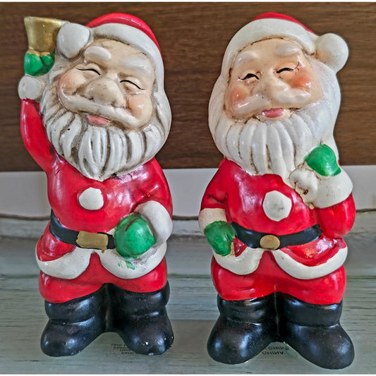 VINTAGE *NEW* 1960's Commadore Happy Time Set of 2 Red Christmas Santa Figurines