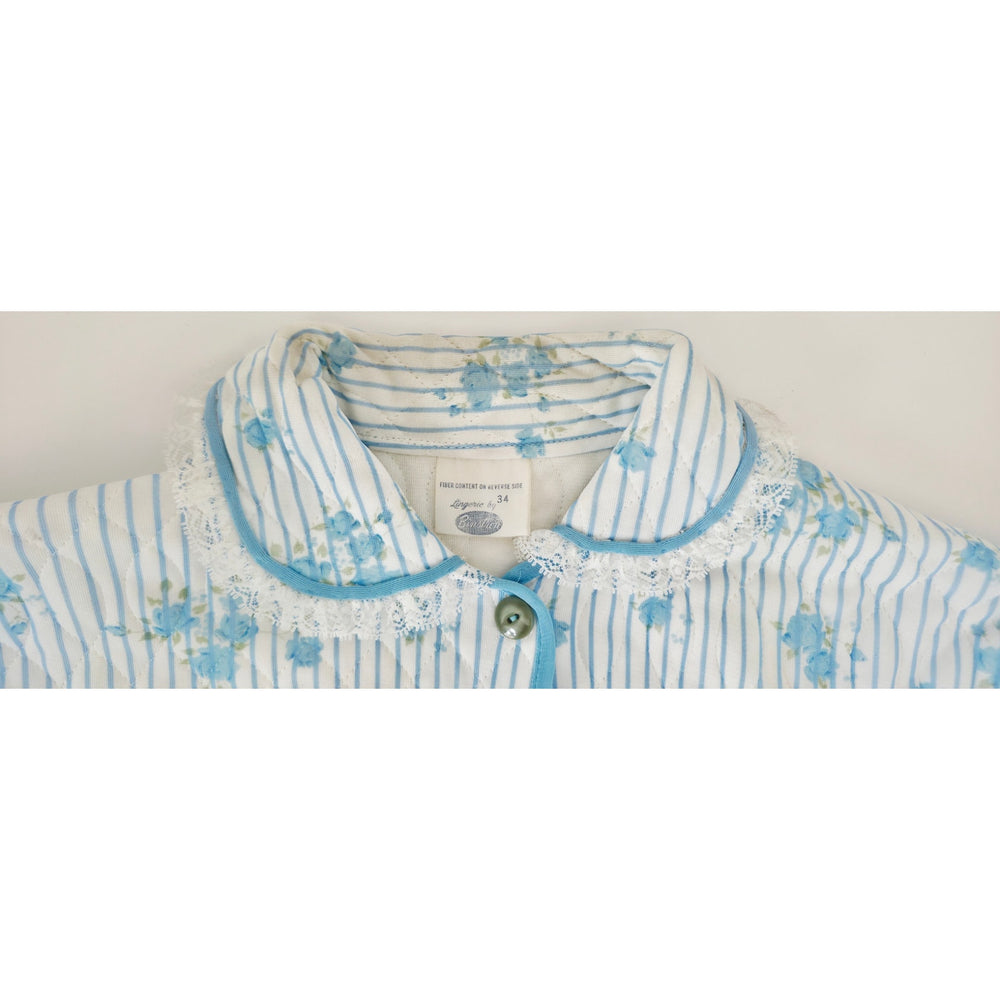 VINTAGE *PRISTINE* 1960's Binstron Women's White & Blue Padded Pajama Top Size 34