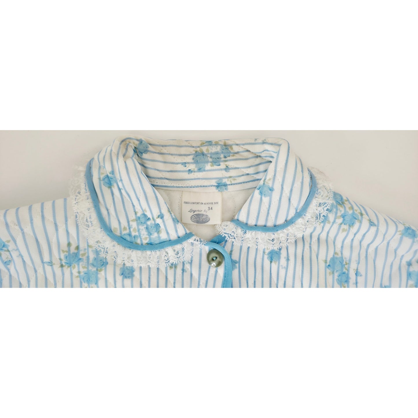 VINTAGE *PRISTINE* 1960's Binstron Women's White & Blue Padded Pajama Top Size 34