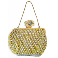VINTAGE *NEW* 1960's Hand-Made Fancy Beaded Purse Yellow with Gold Strap