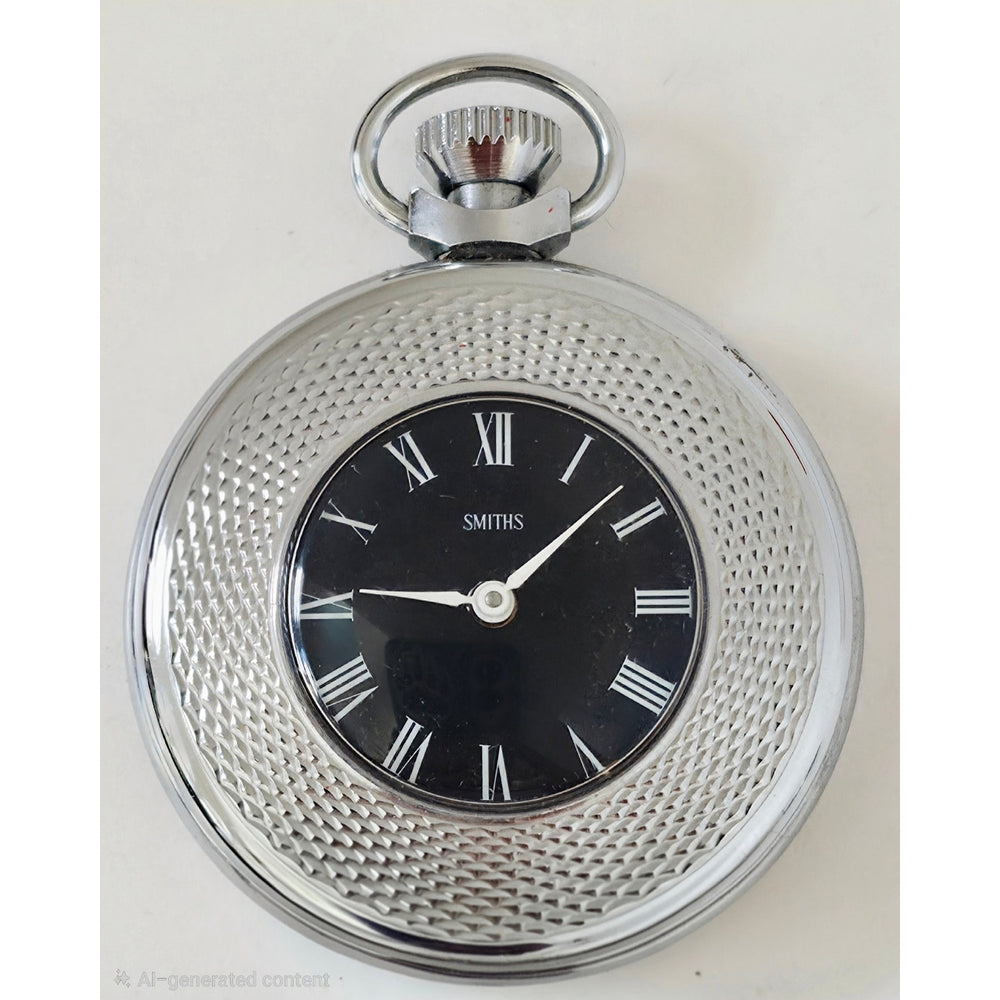 Vintage 1970's Smiths Pocket Watch Silver-Tone Boxed w/ Guarantee Card England