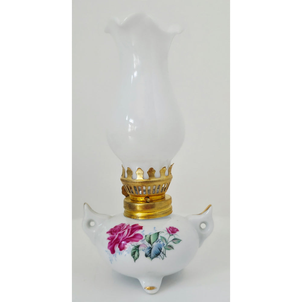 VINTAGE *NEW* 1960's Floral Porcelain Oil Lamp
