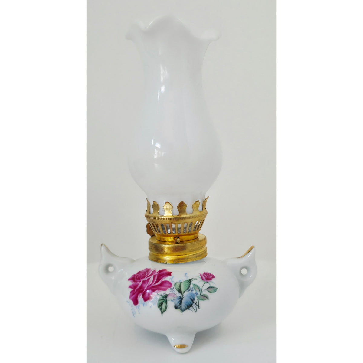 VINTAGE *NEW* 1960's Floral Porcelain Oil Lamp
