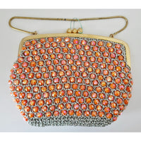 VINTAGE *NEW* 1960's Hand-Made Fancy Beaded Purse Pink with Gold Strap