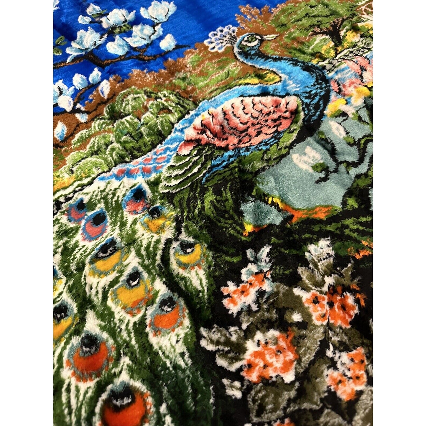 VINTAGE *NEW* Beautiful Peacock At the Lagoon Wall Art Rug/ Tapestry