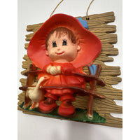 VINTAGE "NEW" 1974 Enesco Girl with Daisy/Swan Wall Plaques Set