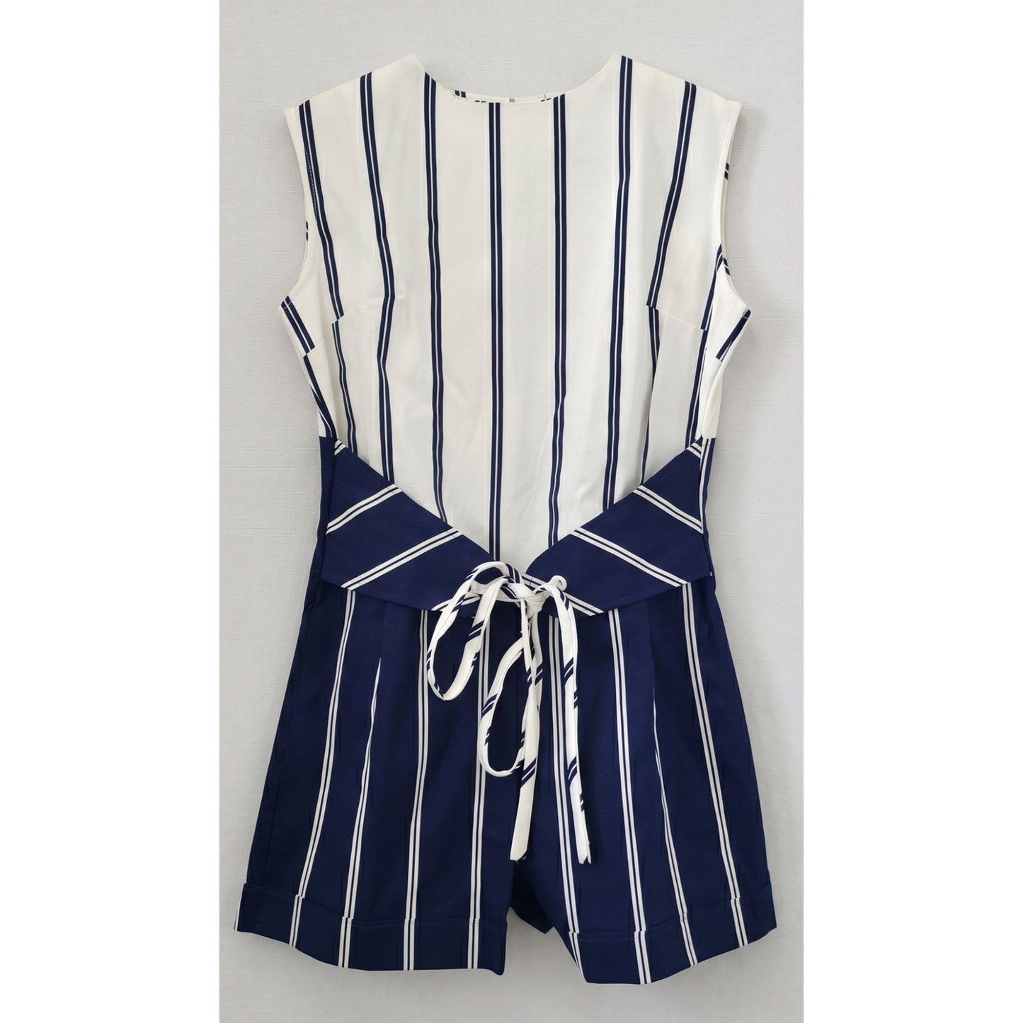 VINTAGE *NEW* 1960's Blue and White Striped Waist Tie Romper Size 16 Japan