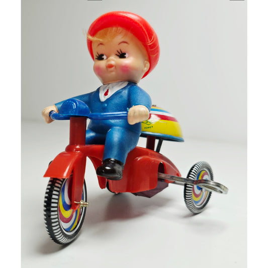 VINTAGE *NEW* 1960's Boy Tricycle Wind-up Toy w/Balloon