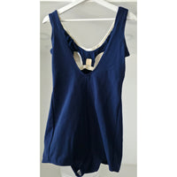 VINTAGE *NEW* 1960's ILGWU Navy with White Trim 100% Jersey One Piece Swimsuit Size 42 (L)