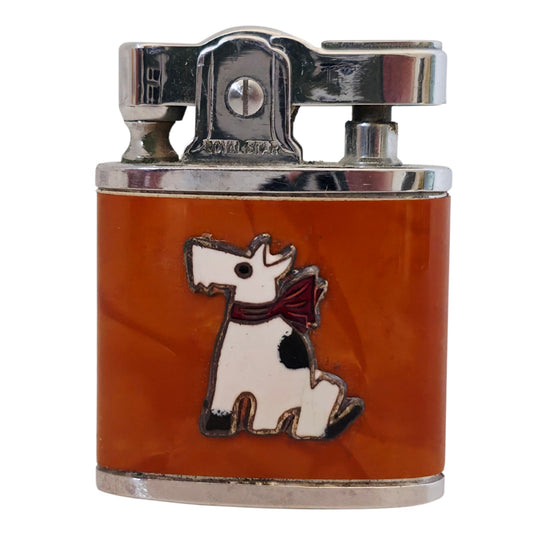 VINTAGE *NEW* 1956 Royal Star Japanese Super Lighter Brown with White Scottie Dog