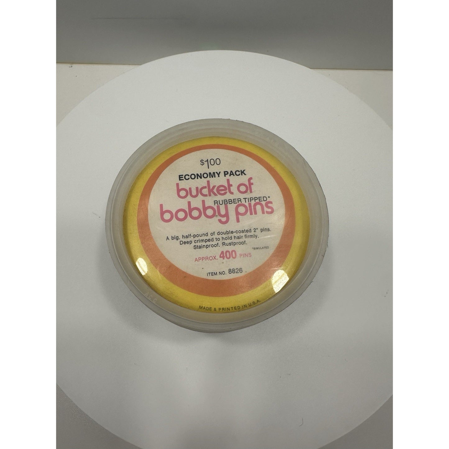 VINTAGE *NEW* 1970's Bucket of Bobby Pins Robber Tipped - 400 Count in Tub