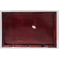 VINTAGE *NEW* 1970's Cherry Brown Wooden Jewelry Box with Ornamental Design