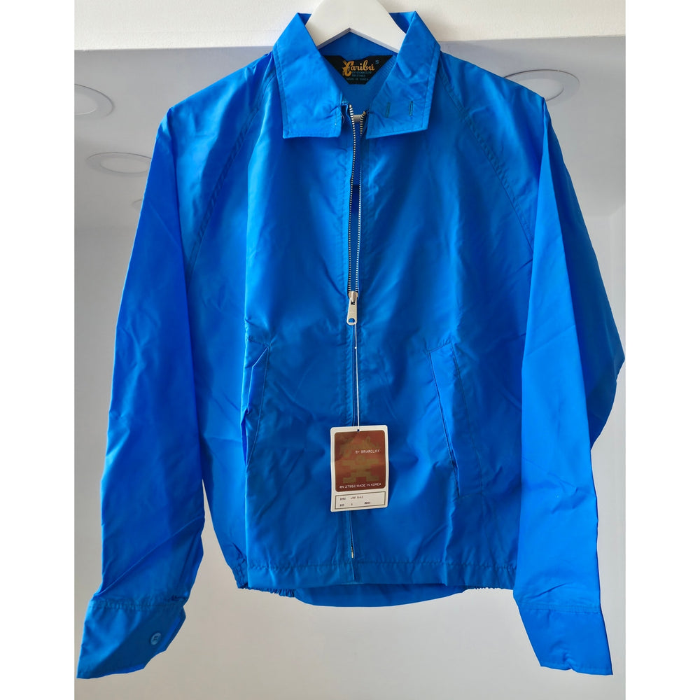 VINTAGE *NEW* 1970's Caribu Men's Blue Nylon All Weather Zip Hood Jacket Size L