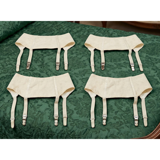 VINTAGE *NEW* 1960's MACBESS Women's Cream w/Flowers Garter Belt Sz 30 Lot of 4