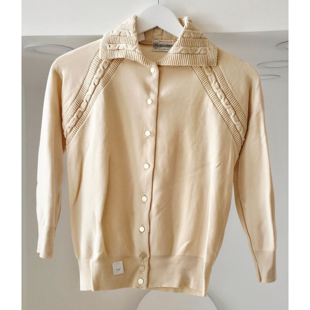 VINTAGE *NEW* 1970's Women's Cream Collared Sweaterw/ Buttons 100% Nylon Size 34