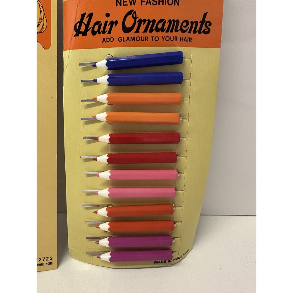 VINTAGE *NEW* 1980's Pencil Hair Bobby Pins Barrettes On Card - Two Sets