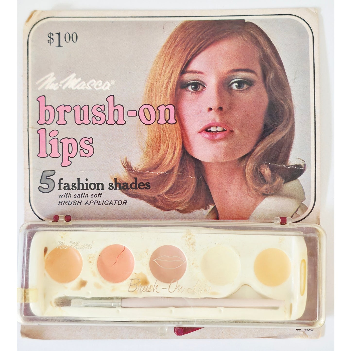 VINTAGE *NEW* 1970's Nu-Masca Brush-On Lips 5 Shades w/Applicator #400 Set of 4