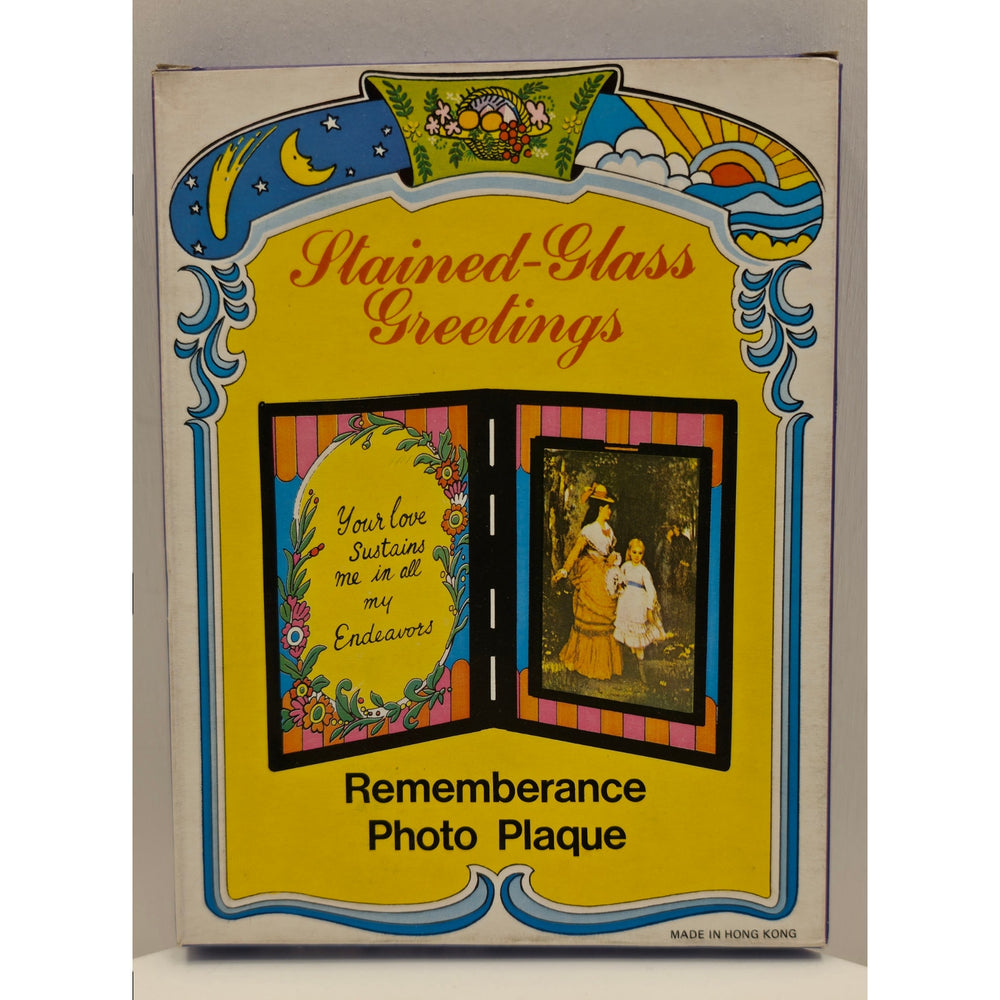 VINTAGE *NEW* 1960's Stained Glass Rememberance Folding Picture Frame C