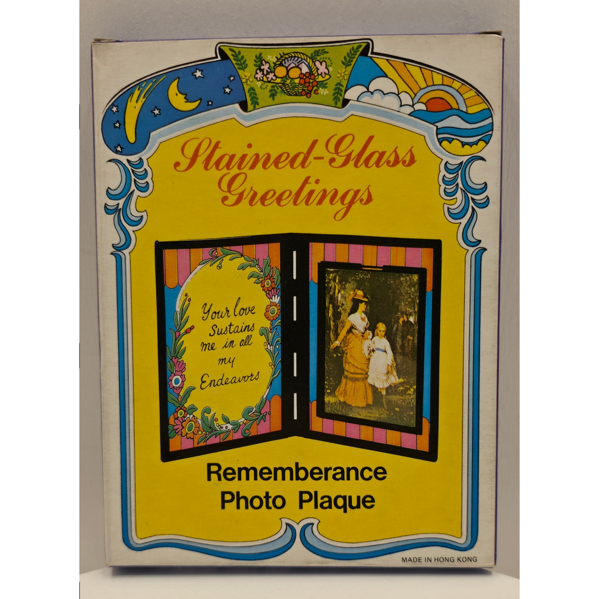 VINTAGE *NEW* 1960's Stained Glass Rememberance Folding Picture Frame C