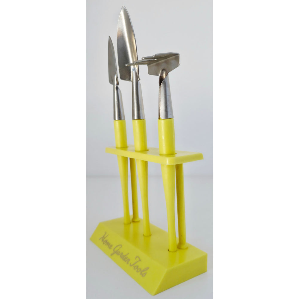 VINTAGE *NEW* 1970's Mini Hone Garden Tools with Stand Set of 3 Hong Kong
