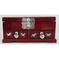 VINTAGE *NEW* 1970's Cherry Brown Wooden Jewelry Box with Ornamental Design